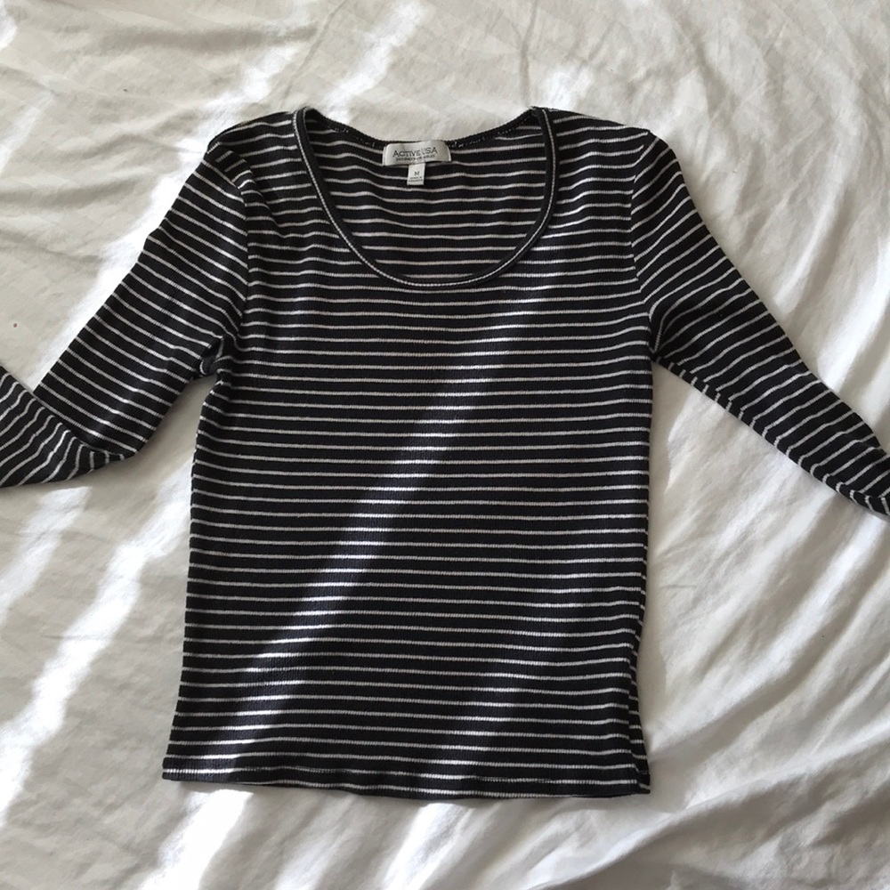 Long sleeve black and white striped shirt